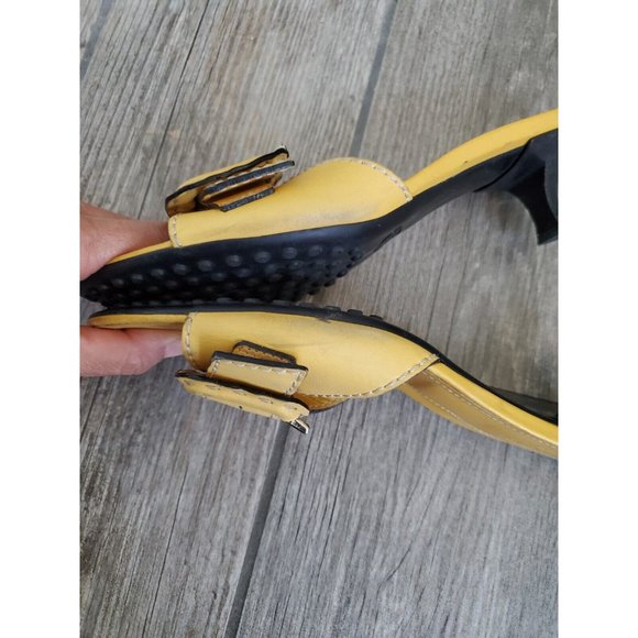 Tod's Yellow Leather Kitten Heel Sandals In Size 36. Clean Outer Sole - Picture 8 of 9